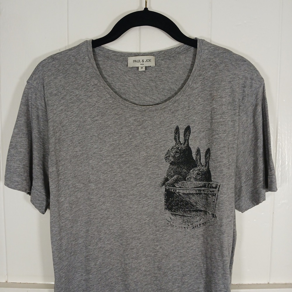 Paul & Joe T-Shirt Mens‎ Medium Gray Rabbit Pocket Graphic Short Sleeve Cotton